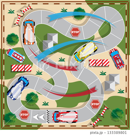 Race on trucks. Board game. View from above. Vector illustration. Race on trucks. Board game. View from above. Vector illustration. 133389801