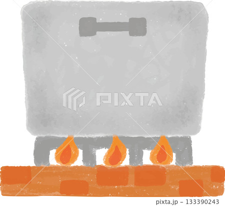 大きな鍋とレンガ造りのコンロのイラスト 133390243
