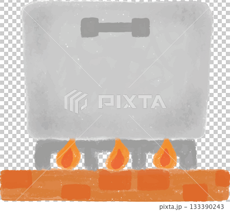 大きな鍋とレンガ造りのコンロのイラスト 133390243