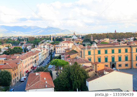 View of the old city of Pisa from the Leaning tower, Italy 133390439