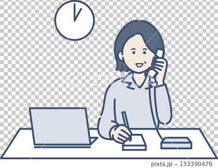 Illustration of a woman in her 40s answering the phone 133390476