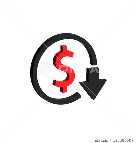 3D Red Dollar Sign with Down Arrow Financial Loss and Decline Icon. 3D Red Dollar Sign with Down Arrow Financial Loss and Decline Icon. 133390507