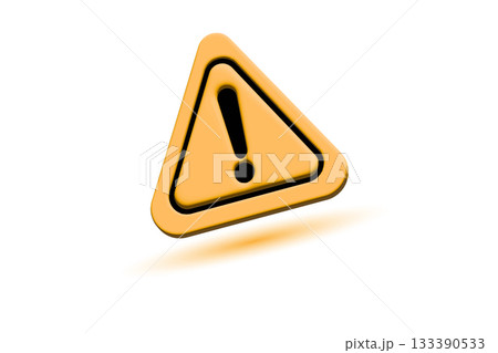 3D Orange Triangle Warning Sign with Exclamation Mark Safety Icon. 133390533