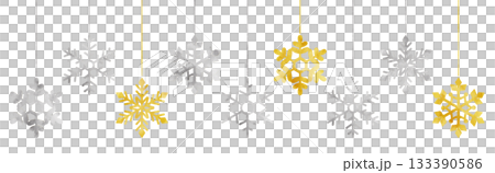 Watercolor snowflake ornament illustration gold and silver 133390586