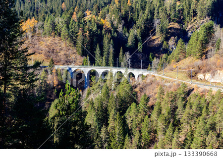 View of Landwasser Viaduct, Rhaetian railway, Graubunden in Switzerland 133390668