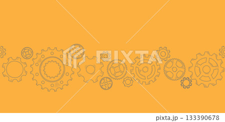 Hand drawn gear cogwheel seamless pattern. Doodle sketch style color gear mechanism. Concept of business idea, teamwork, progress background. Doodle cog 133390678