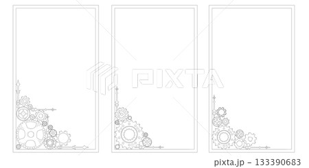 Hand-drawn colorful doodle gear cogwheel corner, frame, and border, emphasizing teamwork and business ideas in a progress-themed background. 133390683