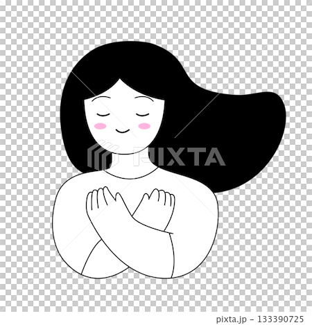 Woman is hugging herself. Self love and mental health concept Woman is hugging herself. Self love and mental health concept 133390725