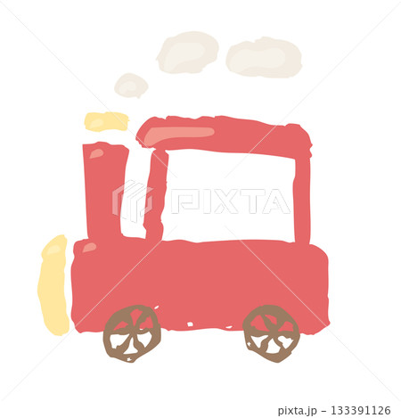 かわいい汽車の先頭車両イラスト（ベタ塗り・子ども向け・ゆるいタッチ） 133391126