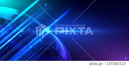 Circle neon blue light ray on black background. Futuristics technology concept. 133392113