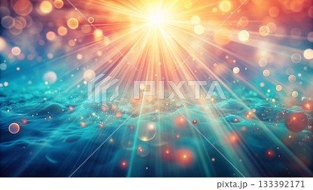 Soft pastel light burst background radiant glowing sun flare from the top dreamy bokeh 133392171