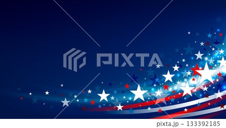 4th of july USA independence day banner design of stars and lights effect on blue background with copy space vector illustration 133392185