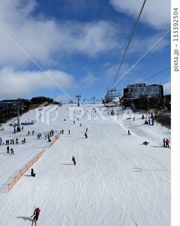 Victoria, Australia - July 4, 2024 : Unidentified people enjoy skiing at Mount Buller Alpine Resort in Victoria, Australia on July 4, 2024. 133392504