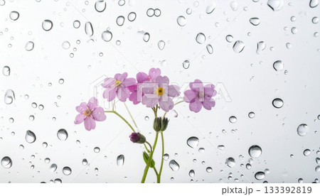 【AI生成画像】イラスト風 ガラス越しの水滴と可愛い花 【AI生成画像】イラスト風 ガラス越しの水滴と可愛い花 133392819