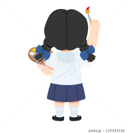 Girl Artist with Palette and Paintbrush 133393182
