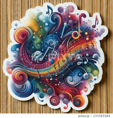 Abstract Digital Symphony in Vibrant Treble Clef with Sound Waves and Music Notes. 133393364
