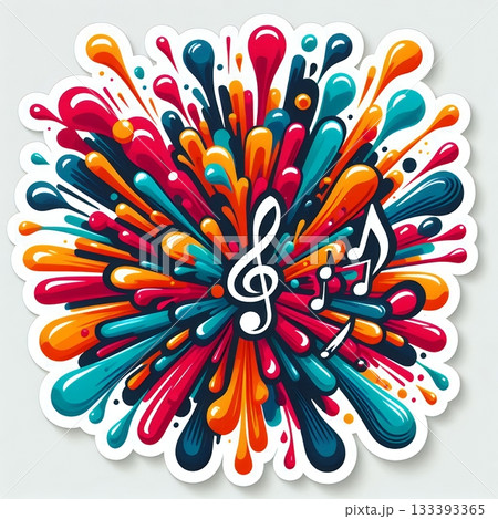 Abstract Digital Symphony in Vibrant Treble Clef with Sound Waves and Music Notes. 133393365