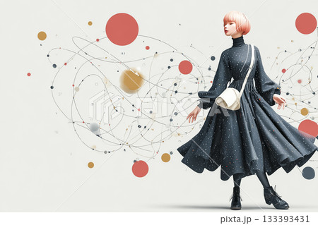 絵美シリーズ：抽象データとつながる大人サイバー少女の未来コンセプト（コピースペースあり） 133393431