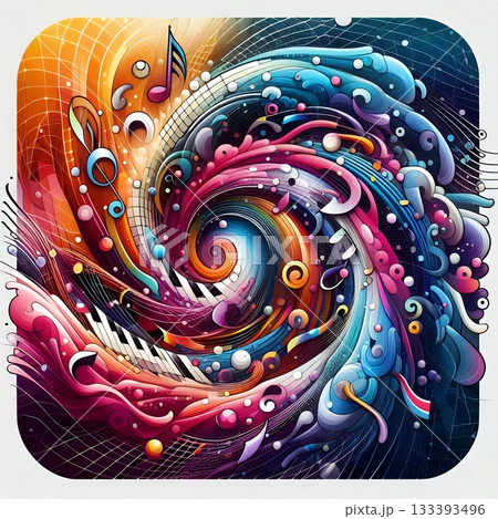 Abstract Digital Symphony in Vibrant Treble Clef with Sound Waves and Music Notes. 133393496
