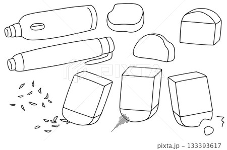 ゆるめシンプルいろいろ消しゴムセット　線画 133393617