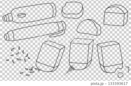 ゆるめシンプルいろいろ消しゴムセット　線画 133393617