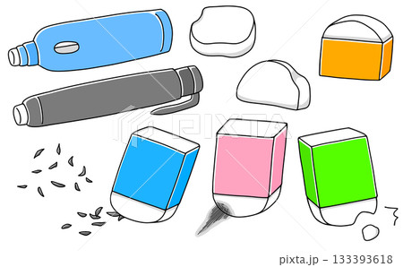 ゆるめシンプルいろいろ消しゴムセット　ベタ塗り 133393618
