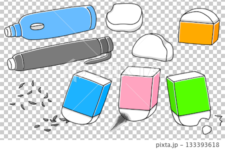 ゆるめシンプルいろいろ消しゴムセット　ベタ塗り 133393618