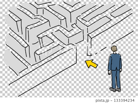 一名男性上班族站在迷宮前 一名男性上班族站在迷宮前 133394234