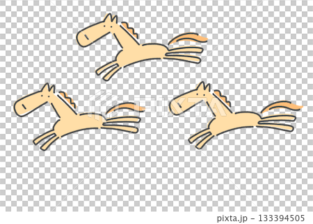 Hand drawn three cute running horses 133394505