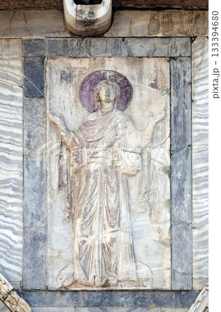 Virgin Mary, facade detail of St. Mark Basilica, Venice, Italy 133394680