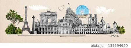 Contemporary design or art collage about Paris. Fashion vintage style. Travel, Vacation concept Contemporary design or art collage about Paris. Fashion vintage style. Travel, Vacation concept 133394920