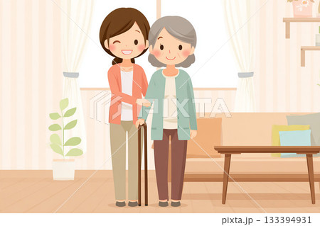 高齢者と介護福祉との訪問介護シーン2 高齢者と介護福祉との訪問介護シーン2 133394931