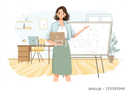 プレゼンをする女性のイラスト2 133395044