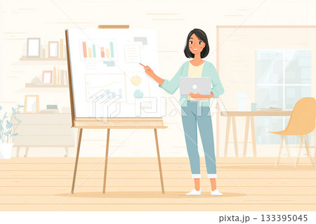 プレゼンをする女性のイラスト3 133395045