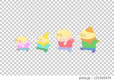 A cute cat family enjoying a winter walk. Hand-drawn illustration 133395074