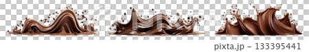 Set of long Wave chocolate liquid paint milk splash swirl on transparent background cutout, PNG file. Many assorted different design. Mockup template for artwork 133395441