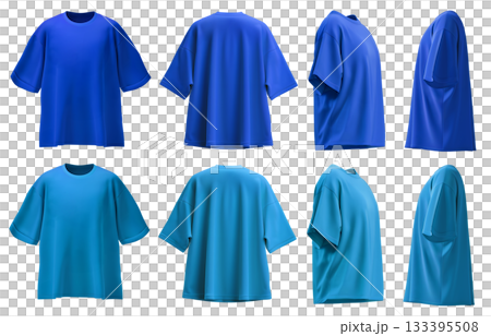 2 Set of dark light blue oversized loose Drop Shoulder tee t shirt round neck front, back and side view on transparent background cutout, PNG file. Mockup template for artwork 2 Set of dark light blue oversized loose Drop Shoulder tee t shirt round neck front, back and side view on transparent background cutout, PNG file. Mockup template for artwork 133395508