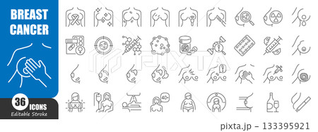 Breast cancer thin line icon . Editable stroke . Vector . 133395921
