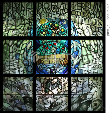 Stained glass window by Sieger Koder in Chapel in the Jesuit cemetery in Pullach, Germany Stained glass window by Sieger Koder in Chapel in the Jesuit cemetery in Pullach, Germany 133396007