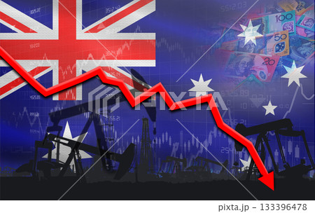Petroleum crisis with Australia flag on financial graph. Fall oil price with flag of Australia on economic chart 133396478