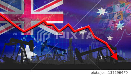 Fall oil price with flag of Australia on economic chart, Petrol crisis with Australia flag on financial graph Fall oil price with flag of Australia on economic chart, Petrol crisis with Australia flag on financial graph 133396479