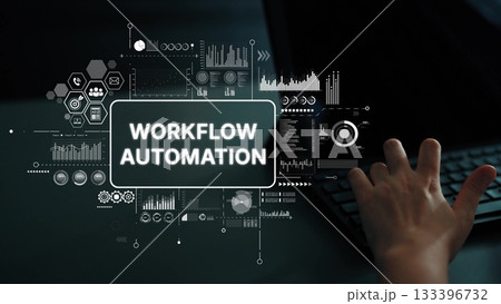 Workflow Automation Concept with Data Visualization and Technology Background for Business Efficiency Enhancement. Asymptotic smart data analytic 133396732