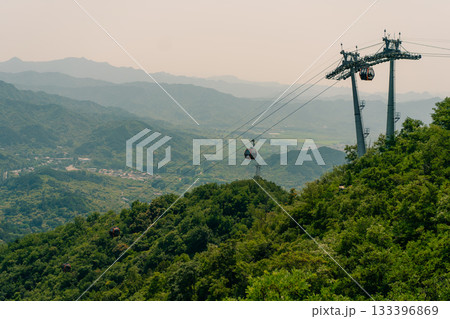 Beijing, China - 3 may 2025 funicular on The Great Wall at Mutianyu  133396869