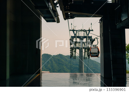 Beijing, China - 3 may 2025 funicular on The Great Wall at Mutianyu  133396901