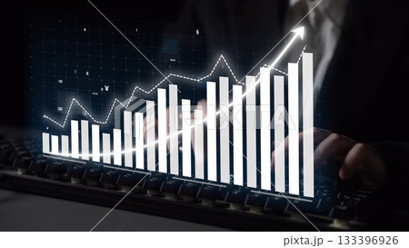 Business analytics desktop scene showing upward growth and statistical data represented through graphs and charts on a modern keyboard. Copula Business analytics desktop scene showing upward growth and statistical data represented through graphs and charts on a modern keyboard. Copula 133396926