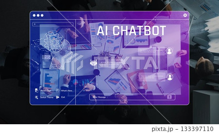 Interactive AI Chatbot Interface with Team Collaboration, Graphs and Analytics, Modern Design Concept for Business Solutions and Technology Integration. Raster 133397110