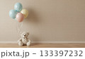 ベージュの壁とテディベアとパステルカラーの風船 133397232