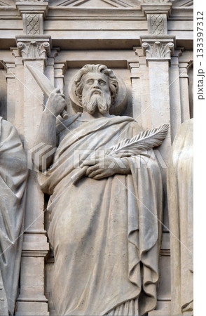 Apostle, statue on the facade of Saint Augustine church in Paris, France Apostle, statue on the facade of Saint Augustine church in Paris, France 133397312