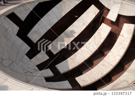 Detail of the Jai Prakash Yantra, a sundial which measures altitudes, azimuths, hour angles and declinations in the Jantar Mantar. Jaipur, Rajasthan, India Detail of the Jai Prakash Yantra, a sundial which measures altitudes, azimuths, hour angles and declinations in the Jantar Mantar. Jaipur, Rajasthan, India 133397317