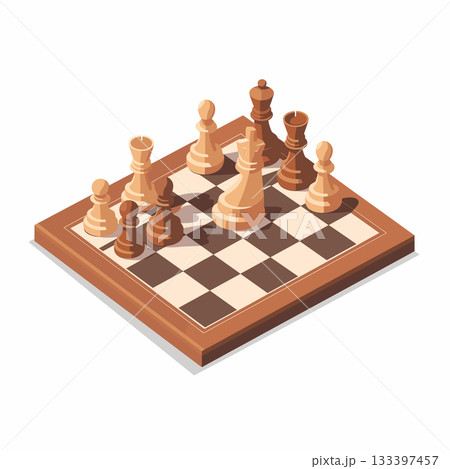 Dynamic vector design showcasing a chess game in progress with strategic positioning of pieces 133397457